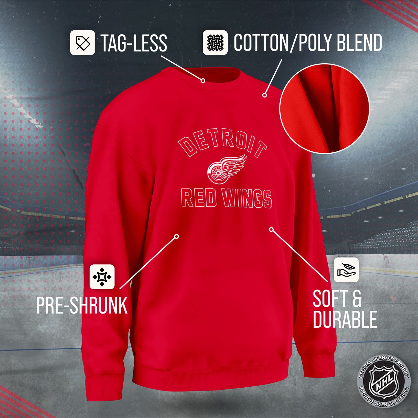 Detroit Red Wings Adult NHL Gameday Crewneck Sweatshirt - Red