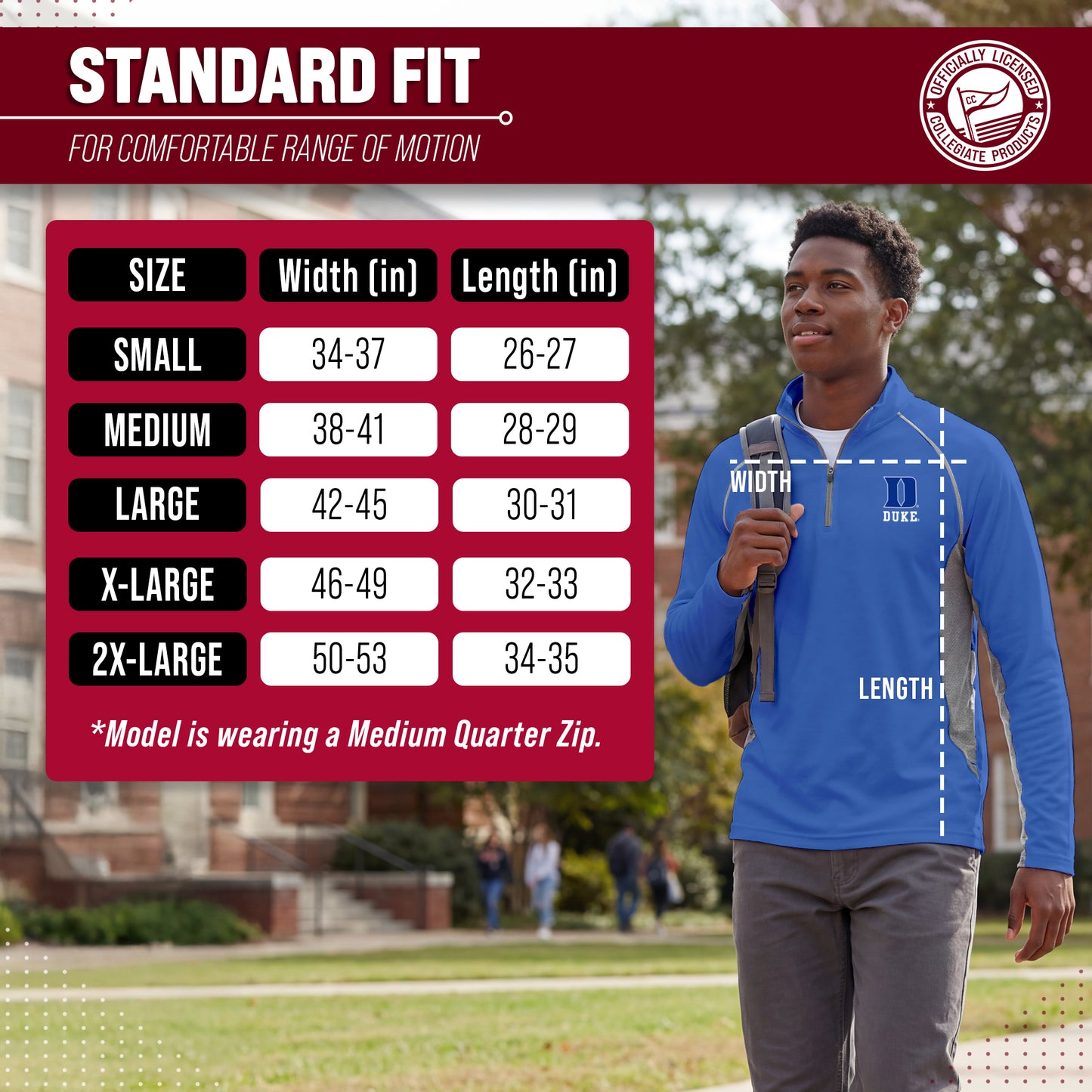 Duke Blue Devils Mens NCAA Campus Classic Long Sleeve 1/4 Zip Windshirt - Royal