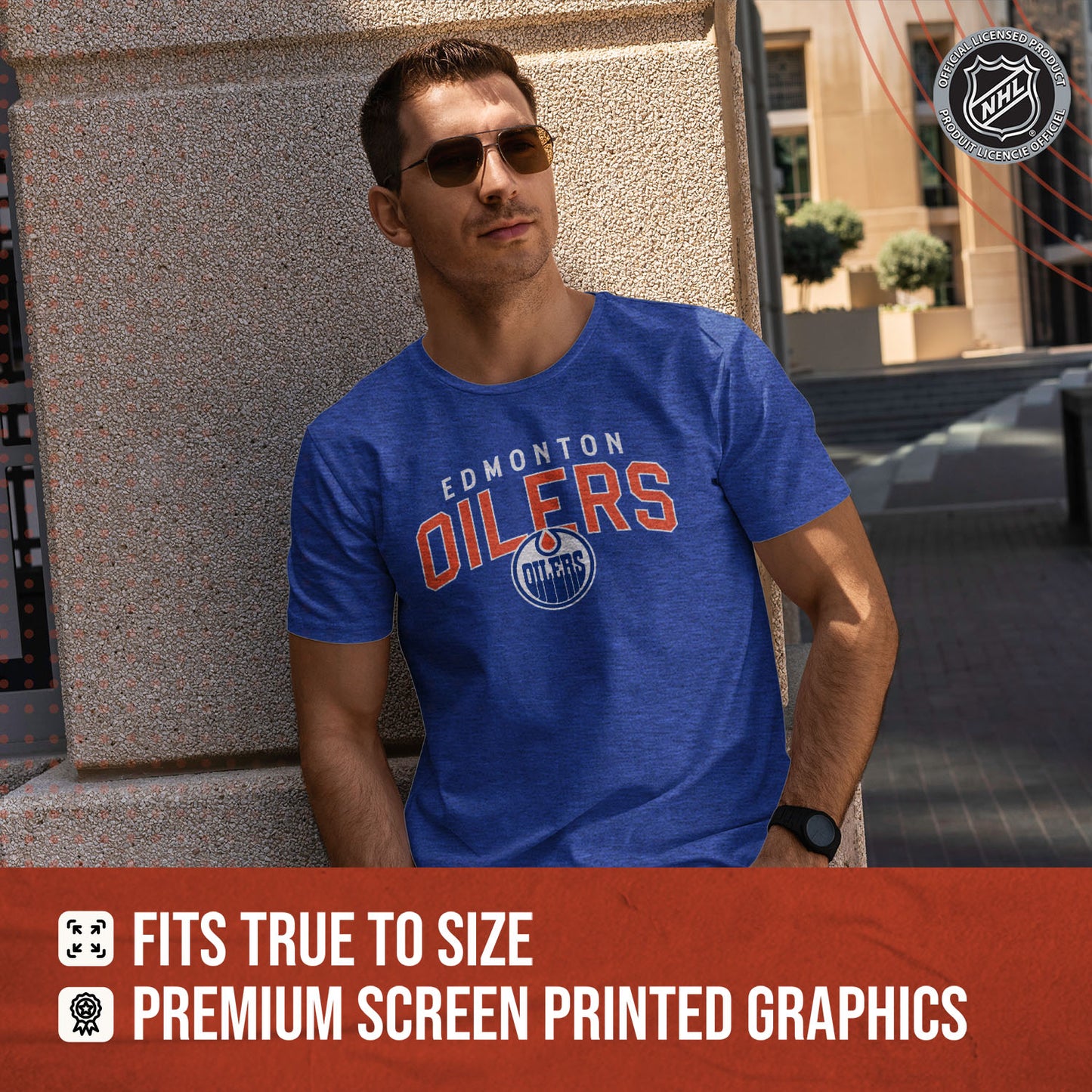 Edmonton Oilers NHL Adult Powerplay Heathered Unisex T-Shirt - Royal