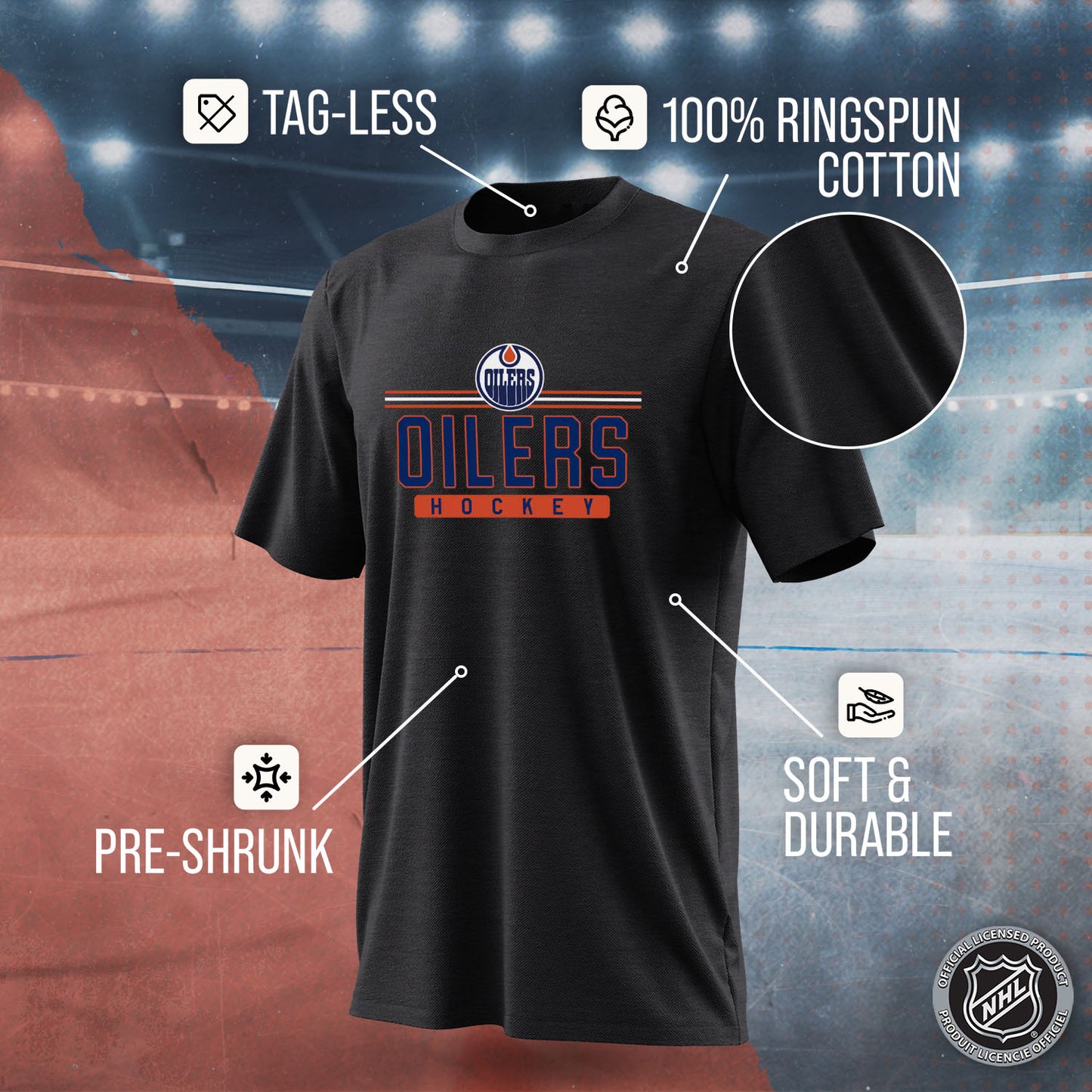 Edmonton Oilers Adult NHL Heather Charcoal True Fan Hockey T-Shirt - Charcoal