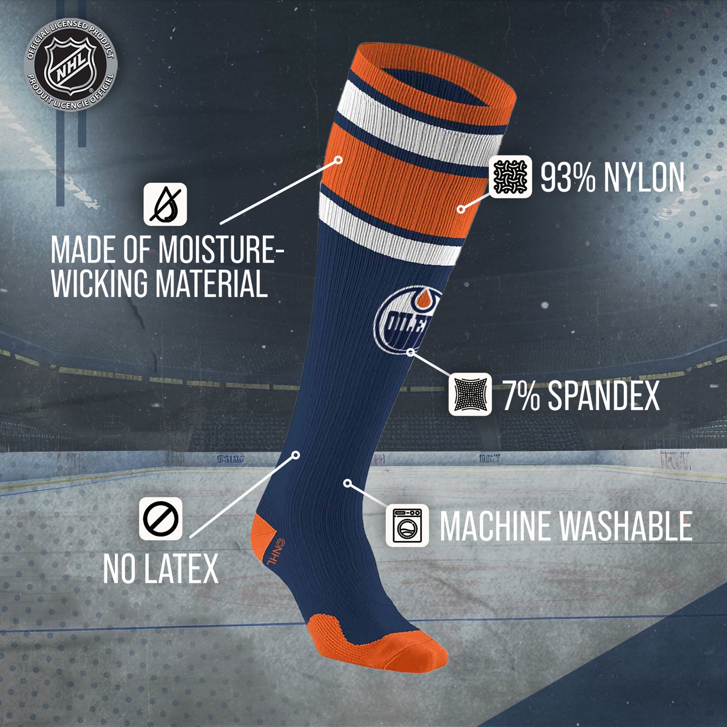Edmonton Oilers NHL Adult Knee High-Performance Socks - Navy