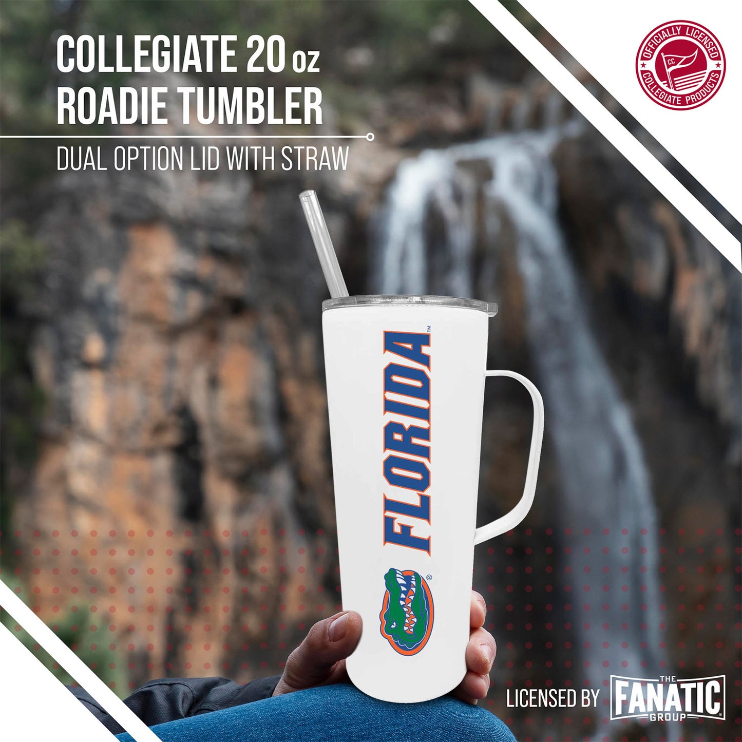 Florida Gators NCAA Stainless Steel 20oz Roadie With Handle & Dual Option Lid With Straw - White
