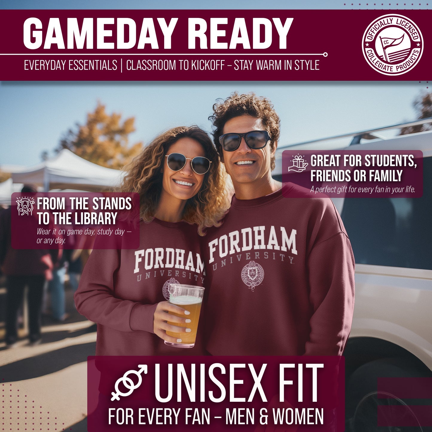 Fordham Rams Campus Colors Adult Arch & Logo Soft Style Gameday Crewneck Sweatshirt - Maroon
