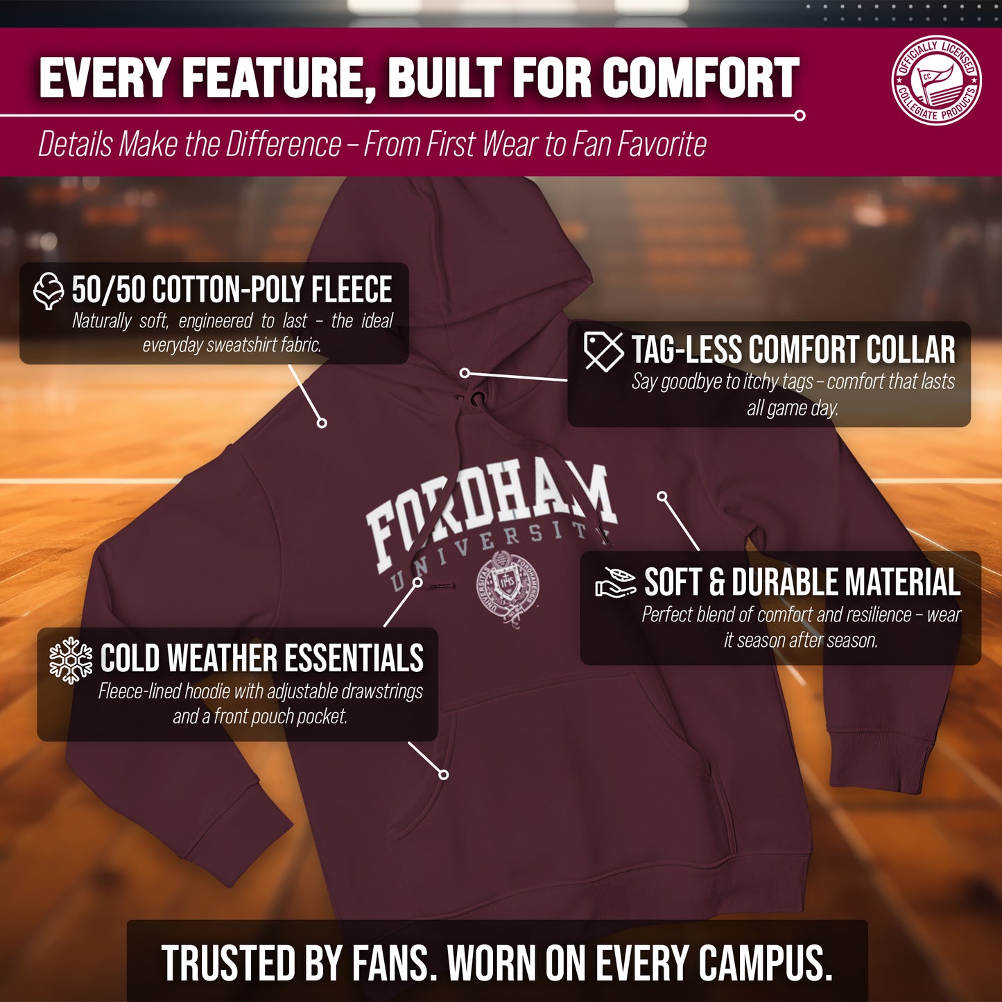 Fordham Rams Adult Arch & Logo Soft Style Gameday Hooded Sweatshirt - Maroon