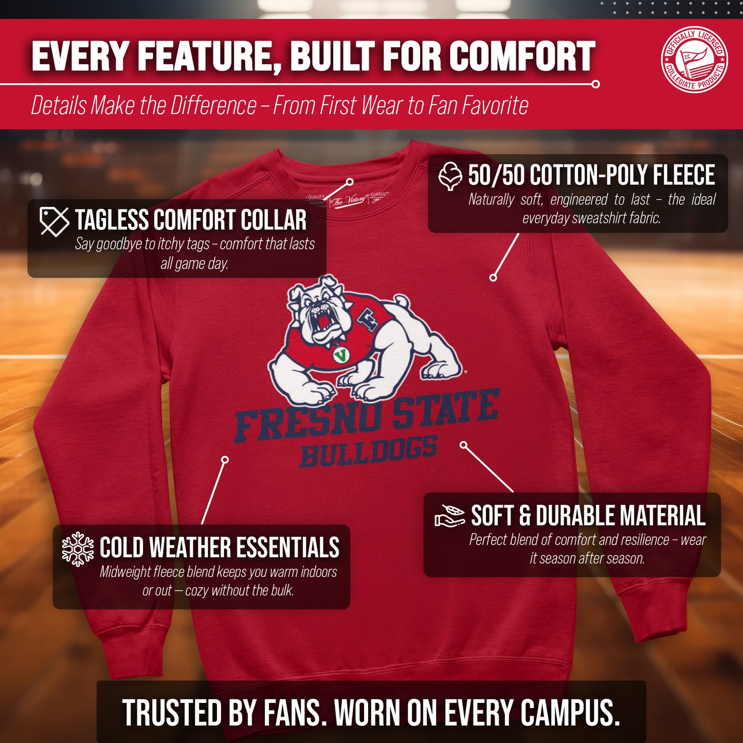 Fresno State Bulldogs Adult Arch & Logo Soft Style Gameday Crewneck Sweatshirt - Red