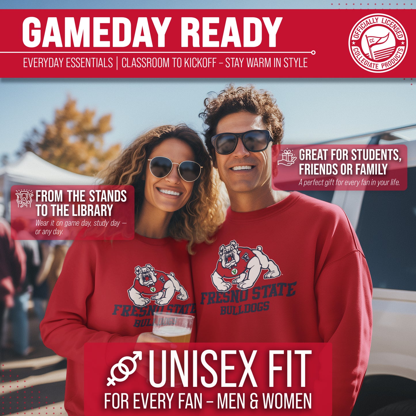 Fresno State Bulldogs Adult Arch & Logo Soft Style Gameday Crewneck Sweatshirt - Red