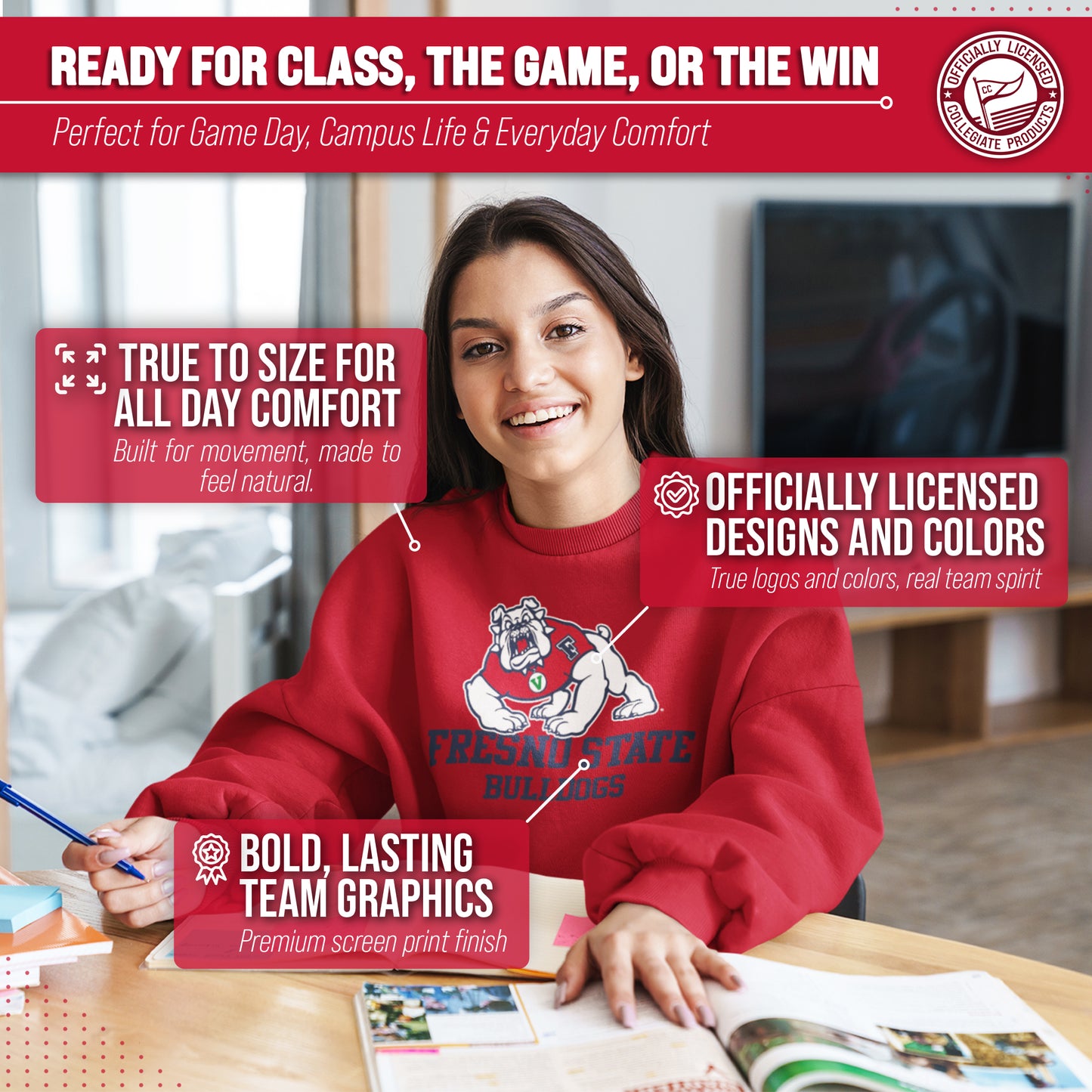 Fresno State Bulldogs Adult Arch & Logo Soft Style Gameday Crewneck Sweatshirt - Red