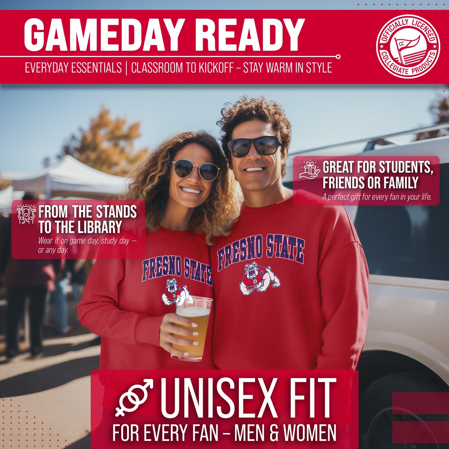 Fresno State Bulldogs Adult Arch & Logo Soft Style Gameday Crewneck Sweatshirt - Red
