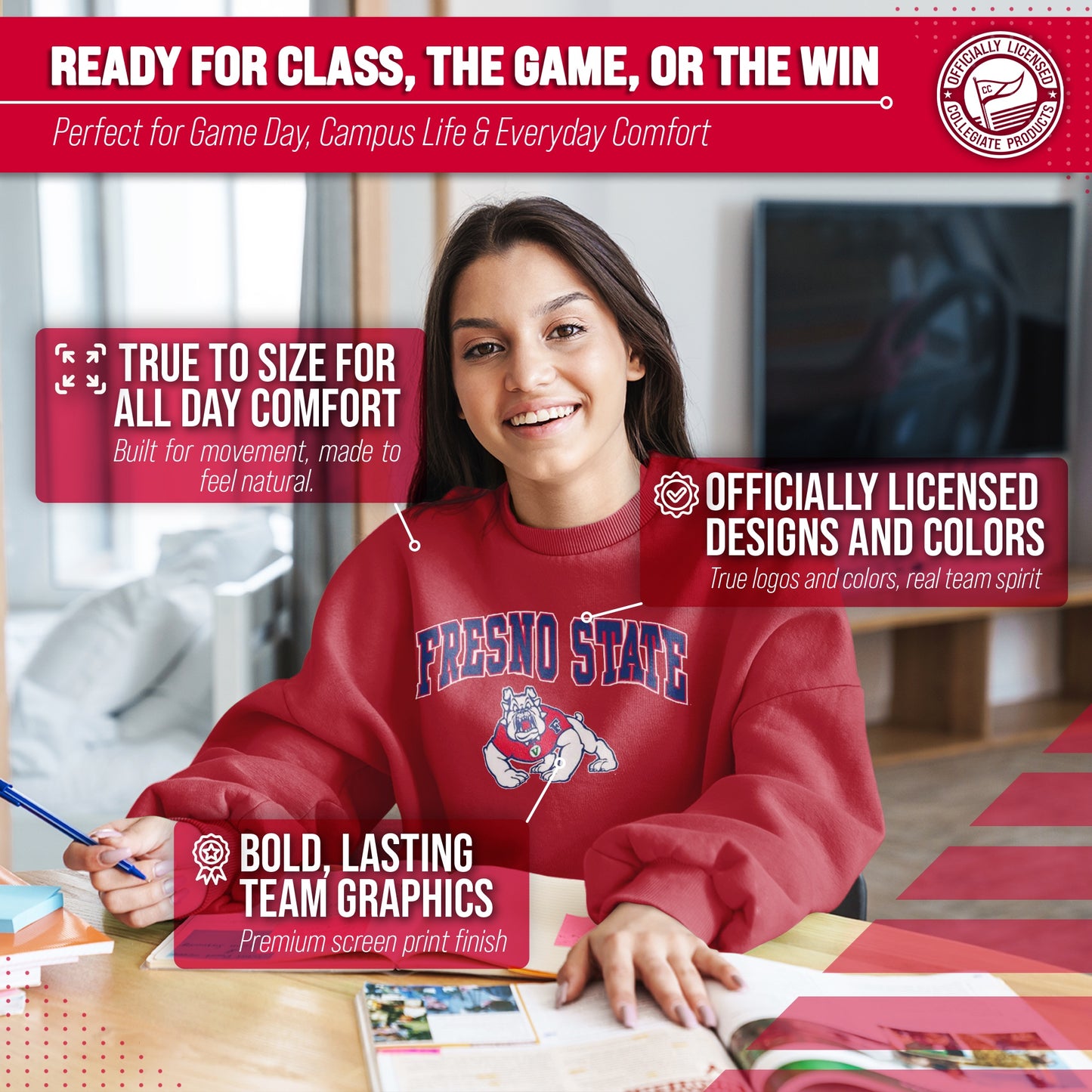 Fresno State Bulldogs Adult Arch & Logo Soft Style Gameday Crewneck Sweatshirt - Red