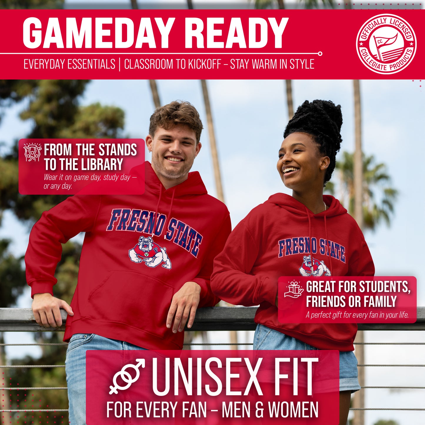 Fresno State Bulldogs Adult Arch & Logo Soft Style Gameday Hooded Sweatshirt - Red