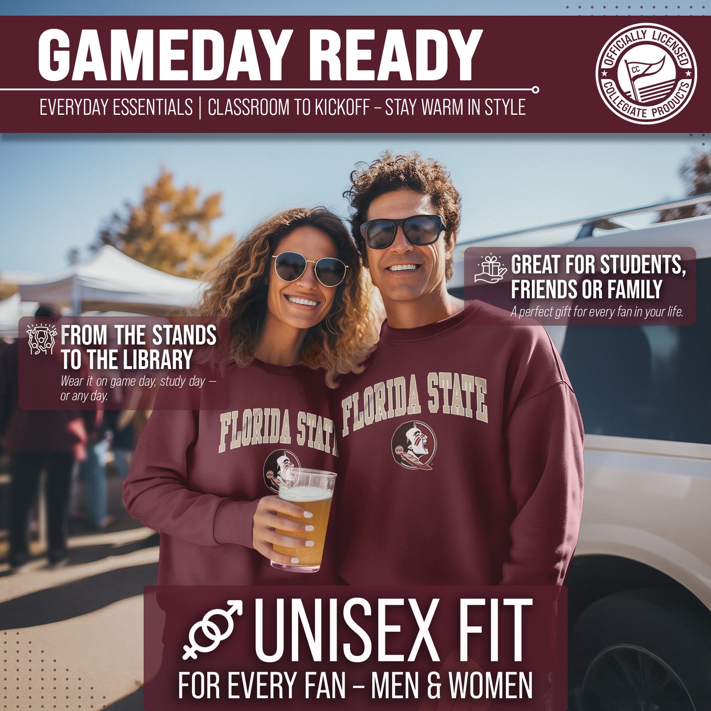 Florida State Seminoles Adult Arch & Logo Soft Style Gameday Crewneck Sweatshirt - Maroon
