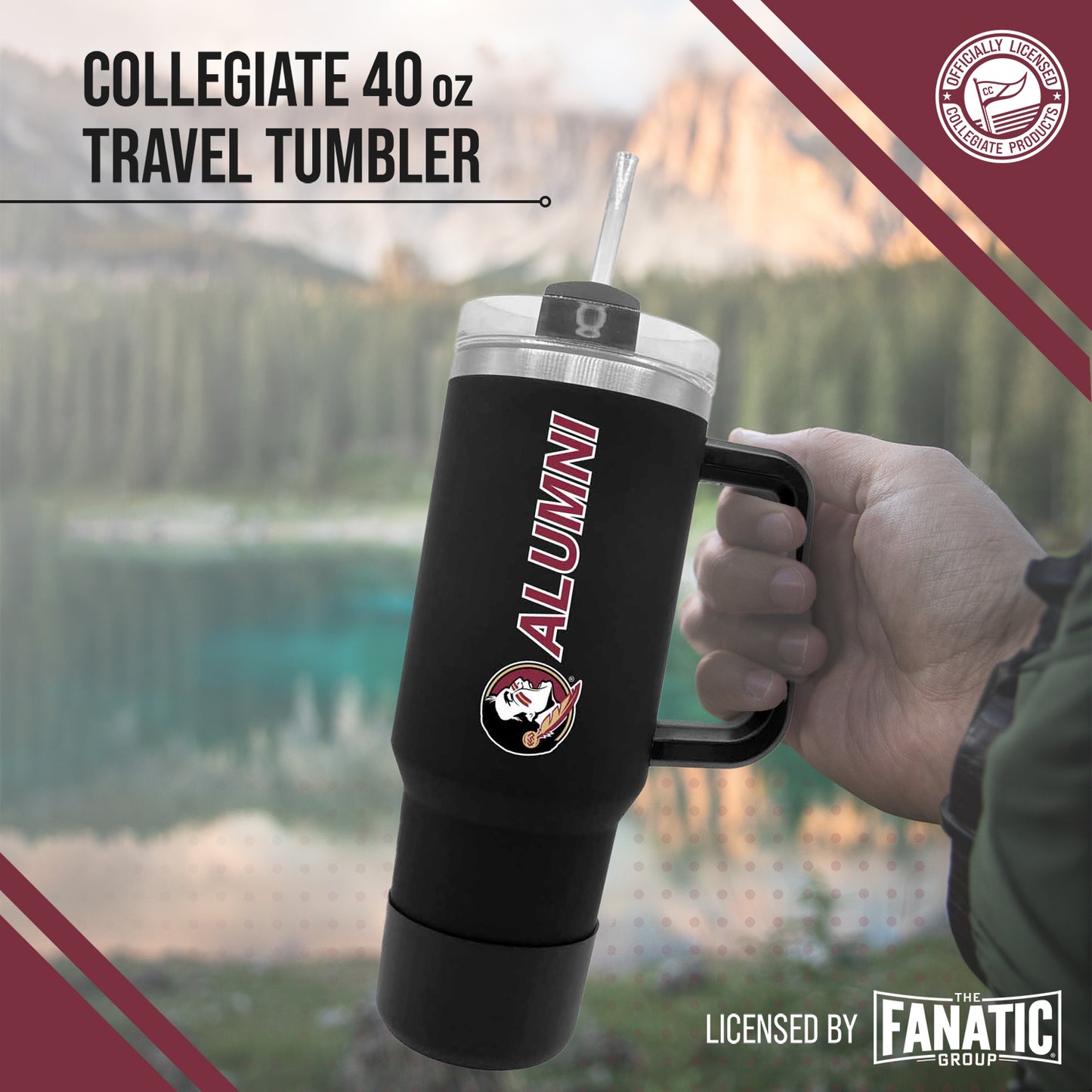 Florida State Seminoles Collegiate 40oz Stainless Steel Travel Tumbler with Handle for Alumni - Black