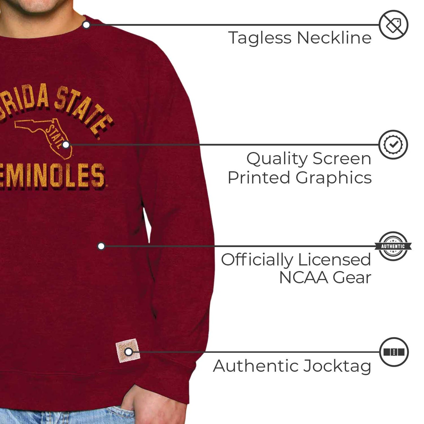 Florida State Seminoles Adult University Crewneck - Crimson