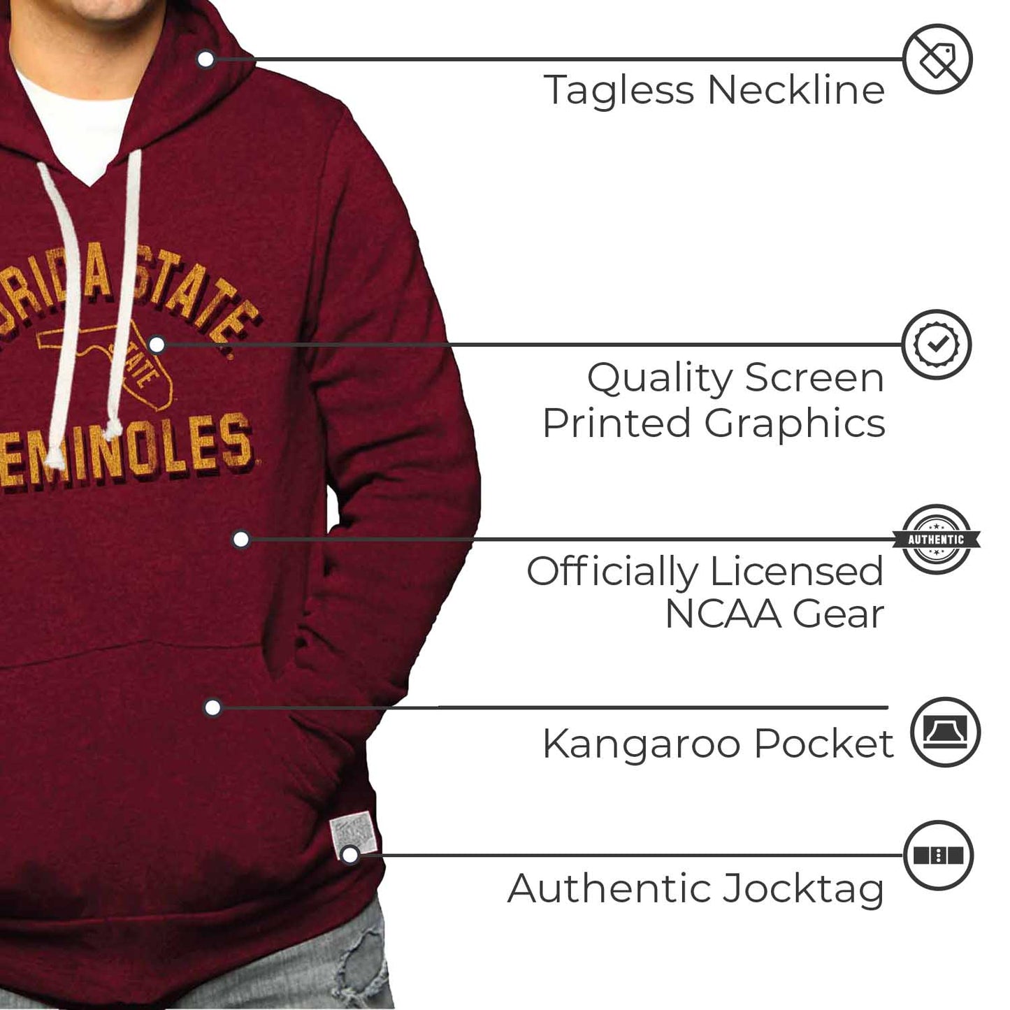 Florida State Seminoles Adult University Hoodie - Crimson