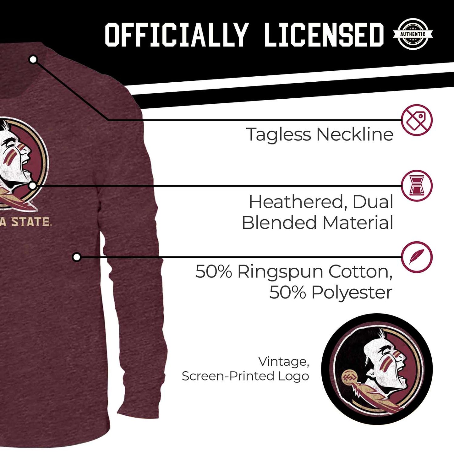 Florida State Seminoles NCAA MVP Adult Long-Sleeve Shirt - Maroon