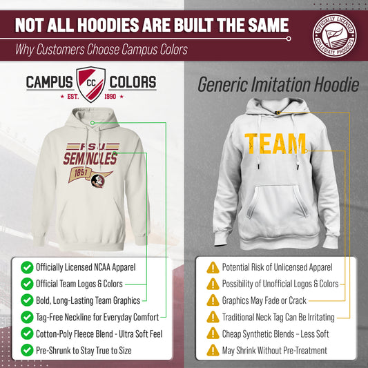 Florida State Seminoles NCAA Adult Unisex Varsity Club Pennant Hooded Fleece Sweatshirt - Off White