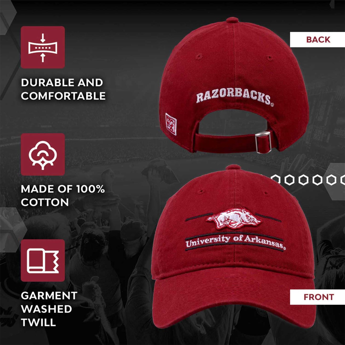 Arkansas Razorbacks NCAA Adult Bar Hat - Cardinal