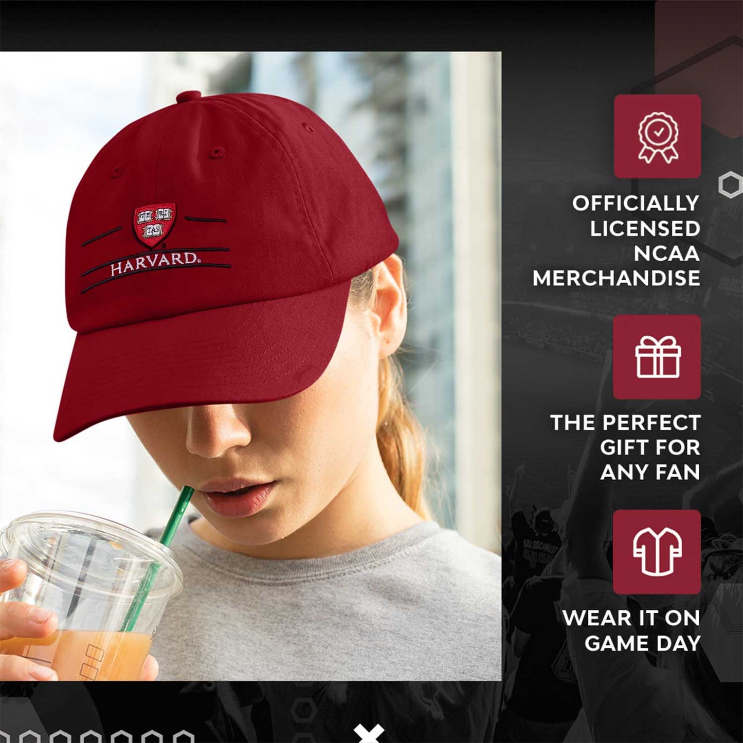 Harvard Crimson NCAA Adult Bar Hat - Cardinal