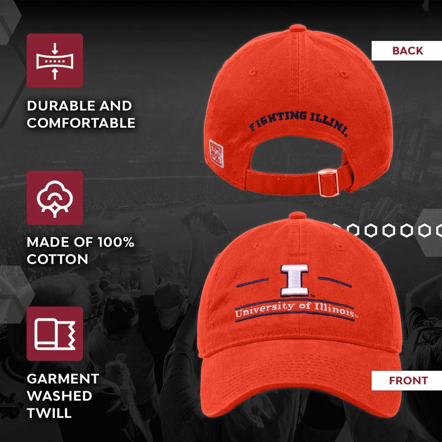Illinois Fighting Illini NCAA Adult Bar Hat - Orange