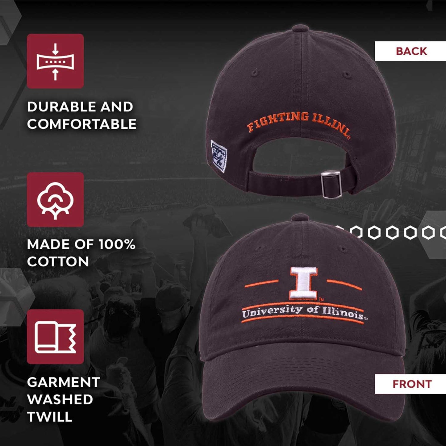 Illinois Fighting Illini NCAA Adult Bar Hat - Navy