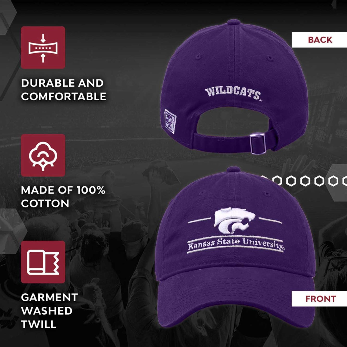 Kansas State Wildcats NCAA Adult Bar Hat - Purple