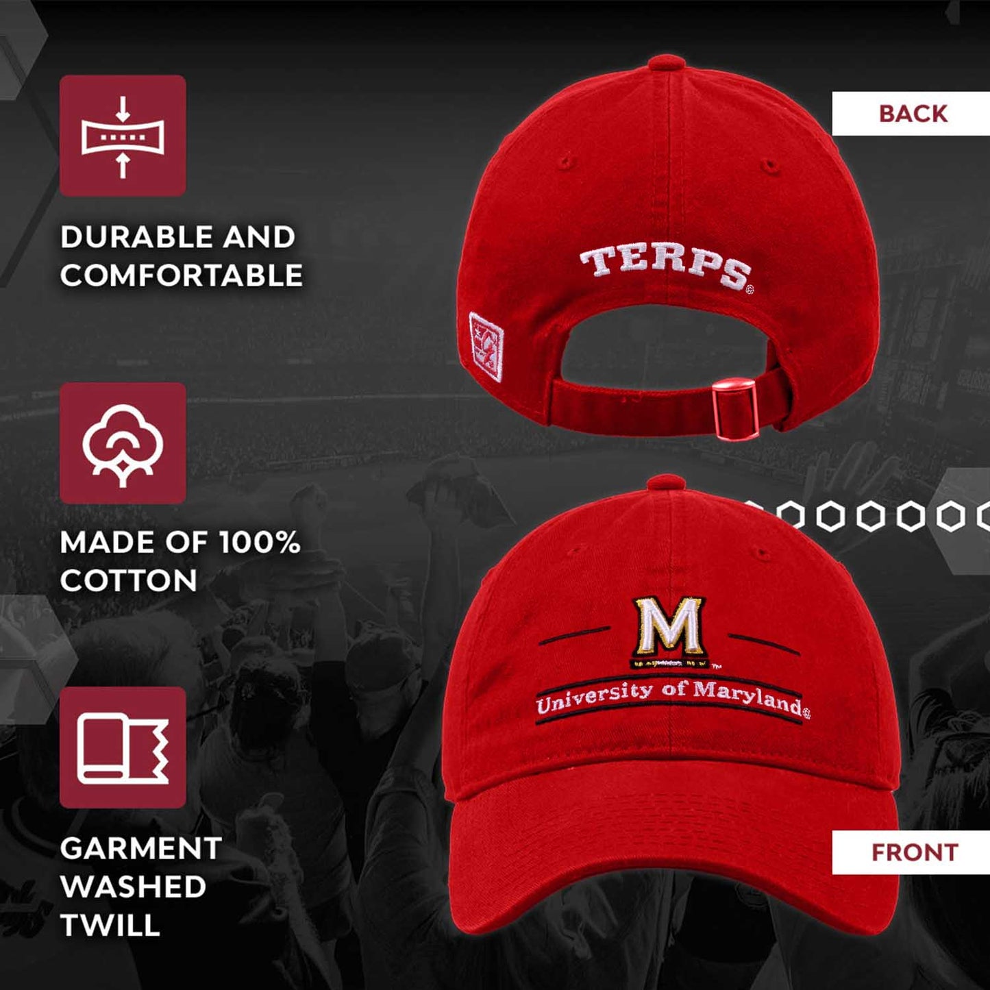 Maryland Terrapins NCAA Adult Bar Hat - Red