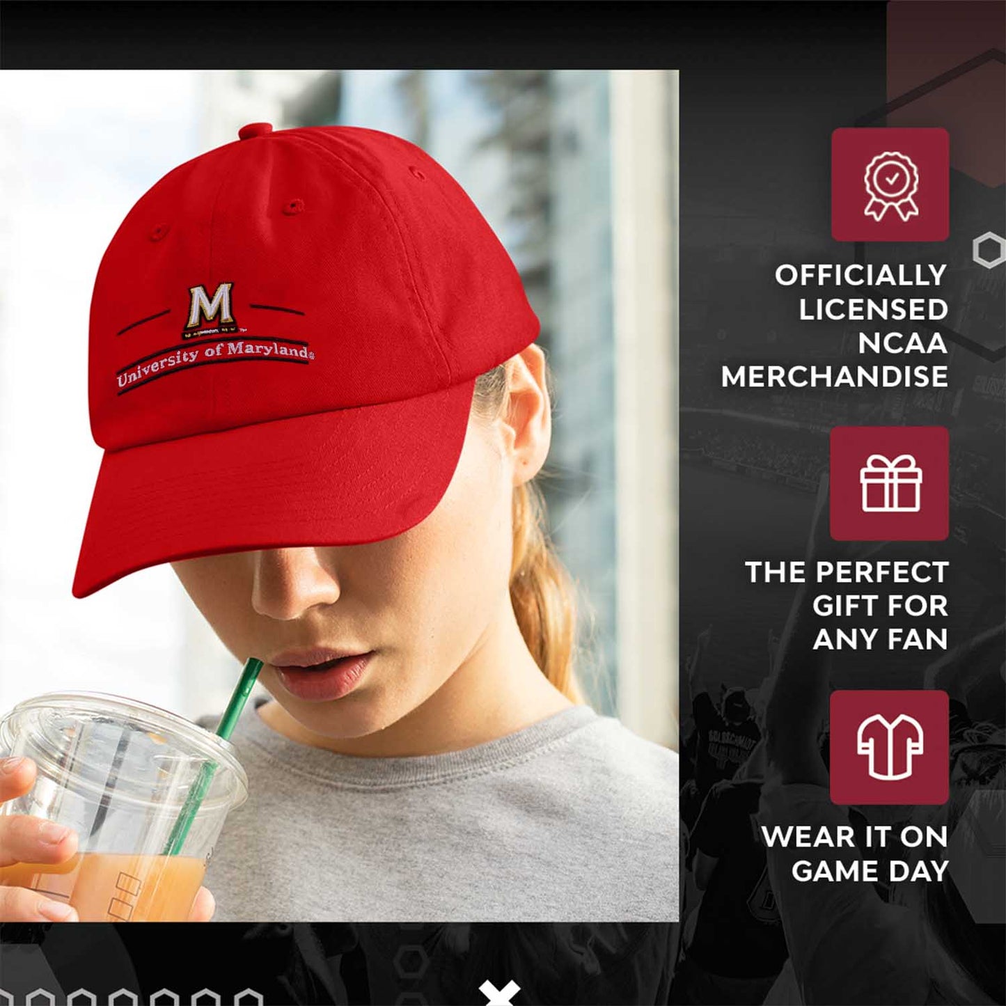 Maryland Terrapins NCAA Adult Bar Hat - Red