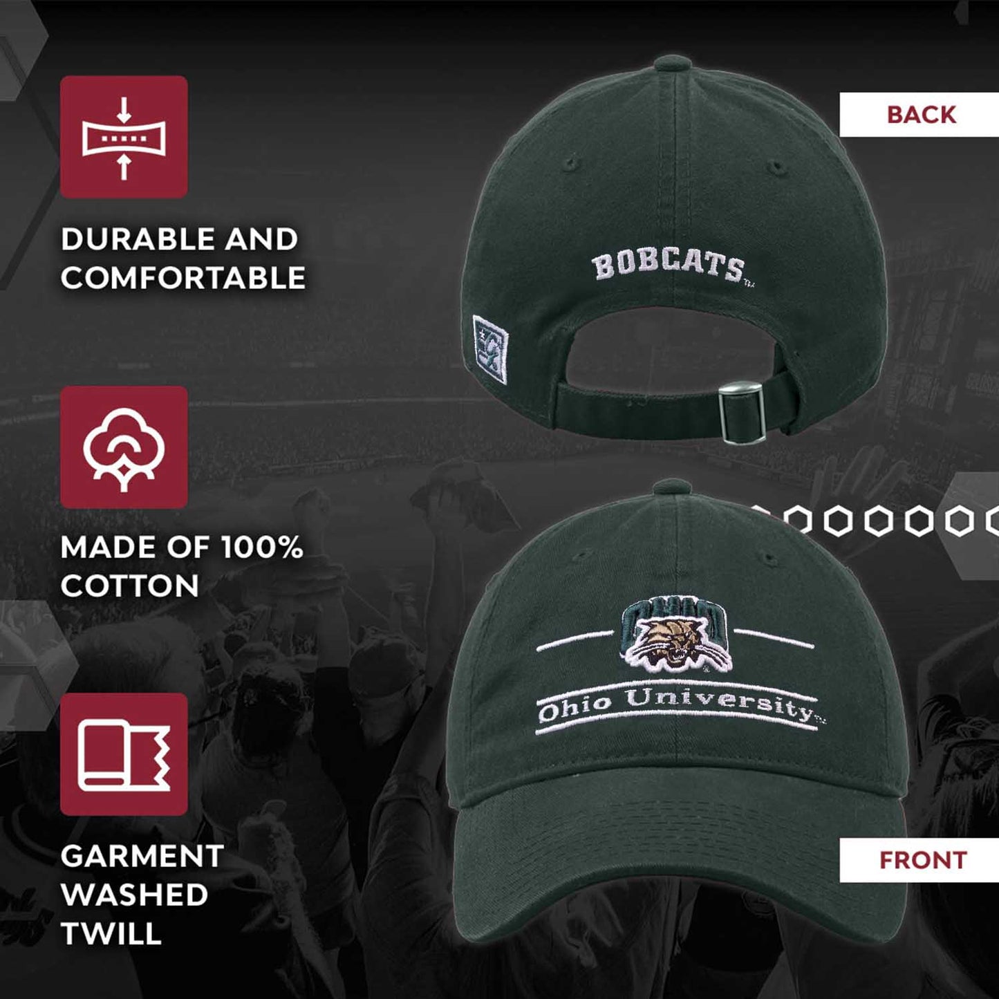 Ohio Bobcats NCAA Adult Bar Hat - Green