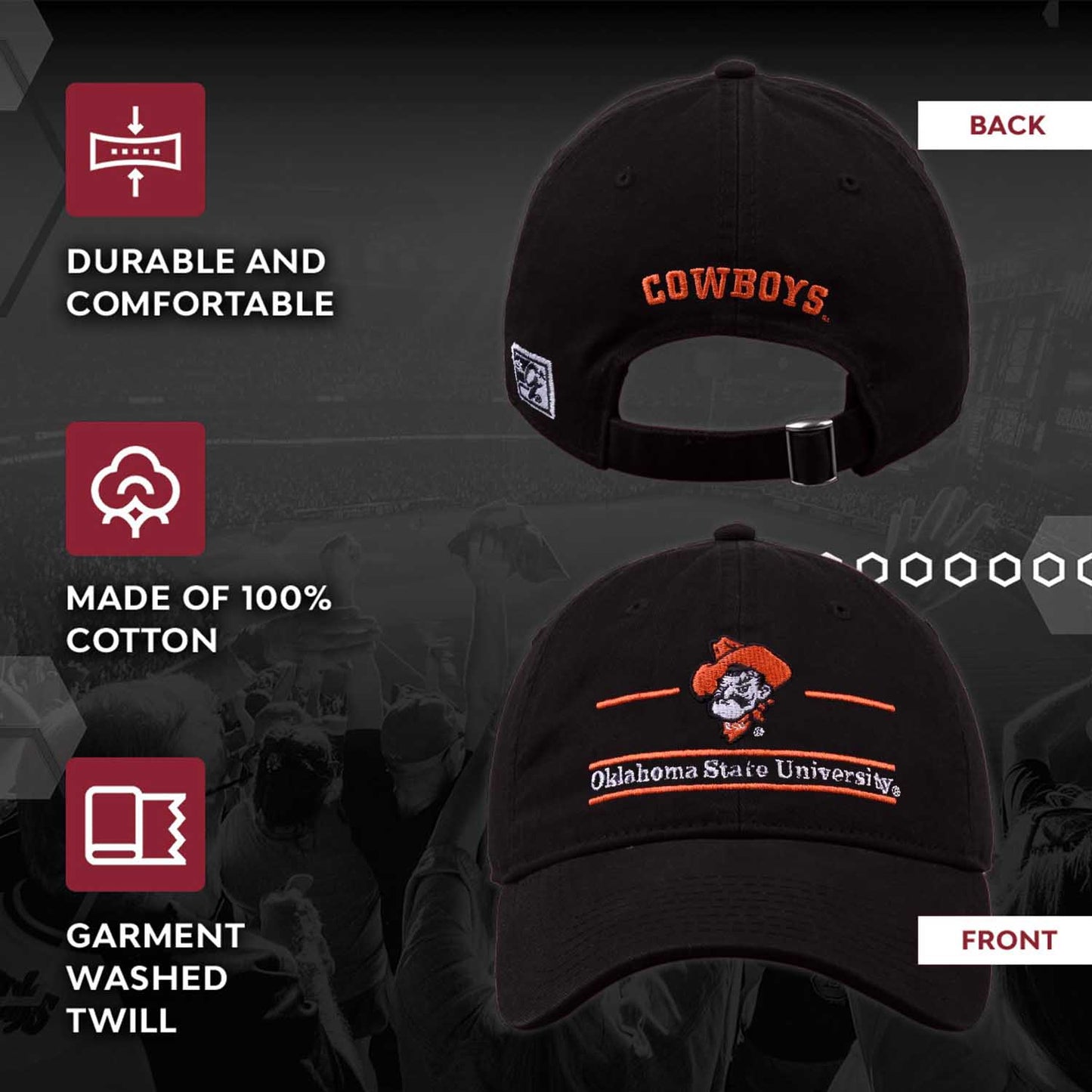 Oklahoma State Cowboys NCAA Adult Bar Hat - Black