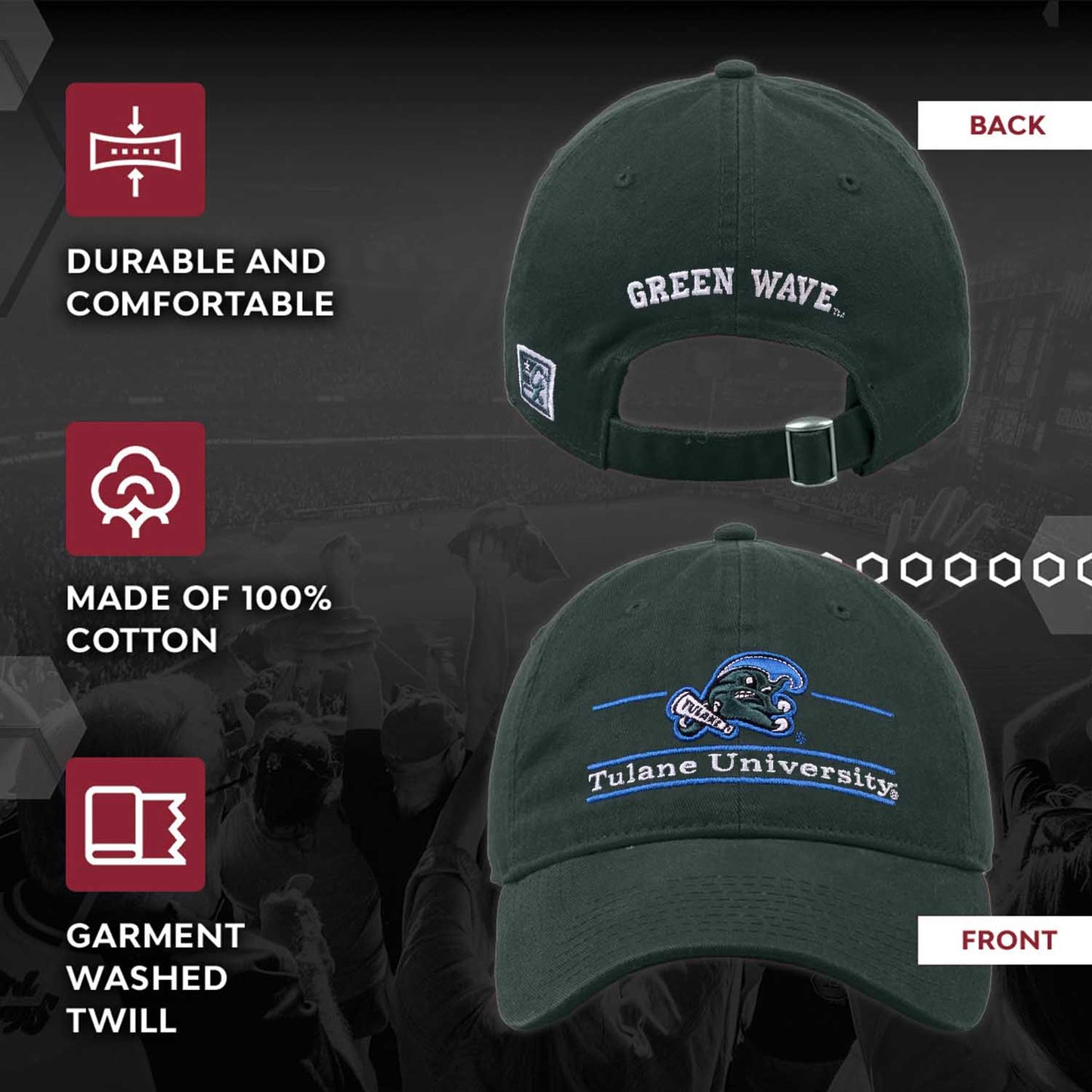Tulane Green Wave NCAA Adult Bar Hat - Green