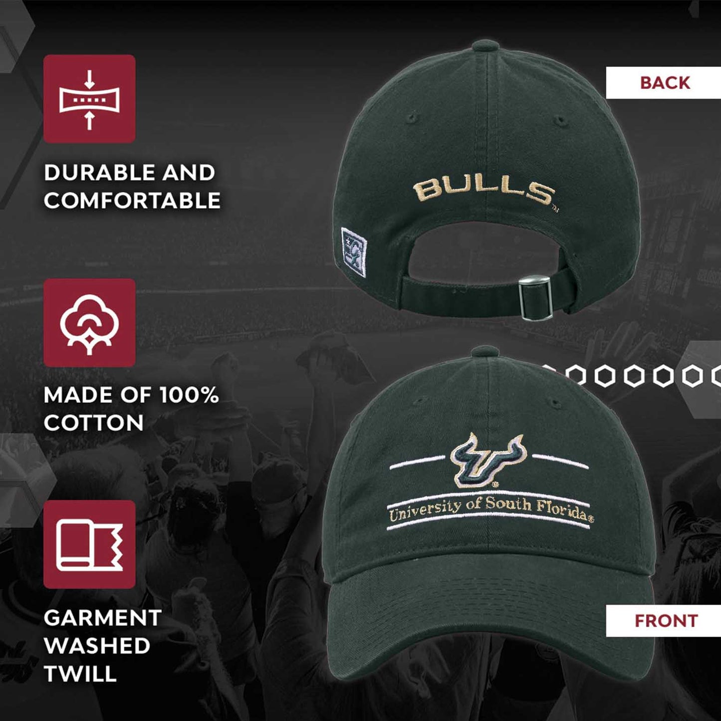 USF Bulls NCAA Adult Bar Hat - Green