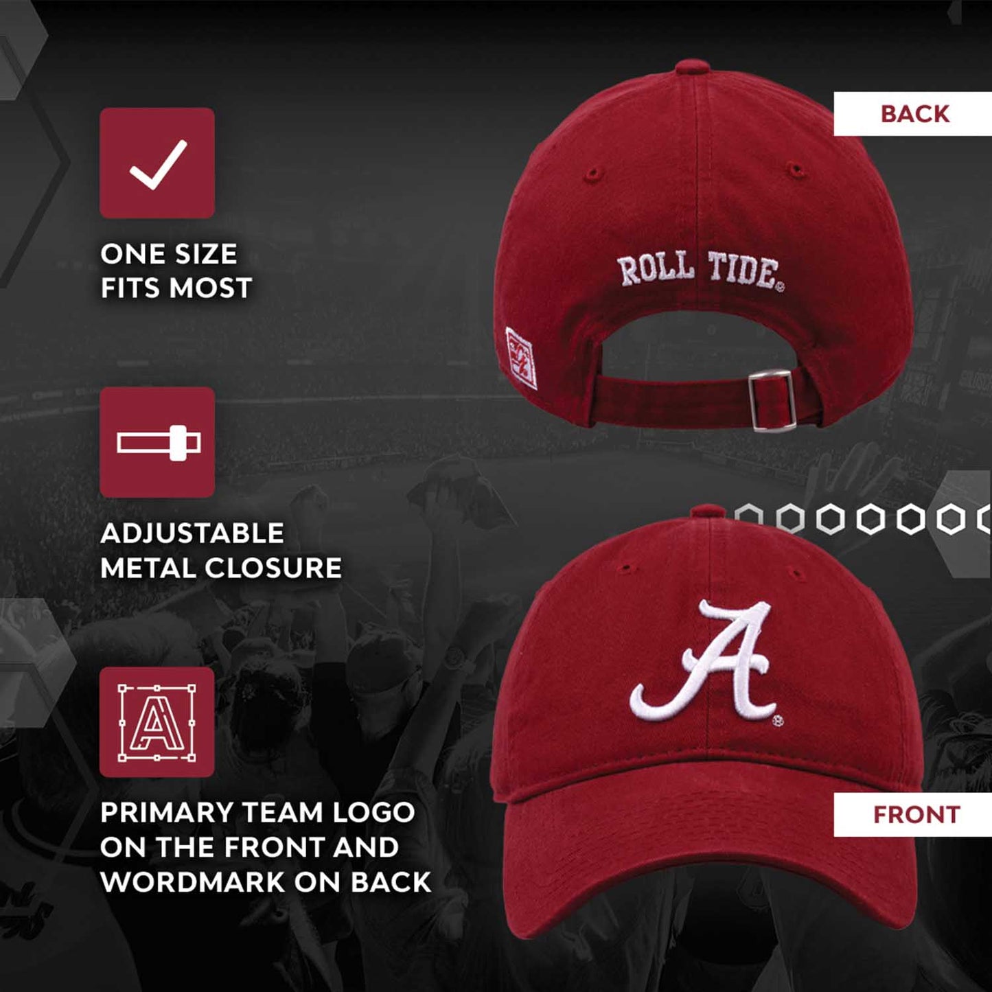Alabama Crimson Tide NCAA Adult Relaxed Fit Logo Hat - Cardinal