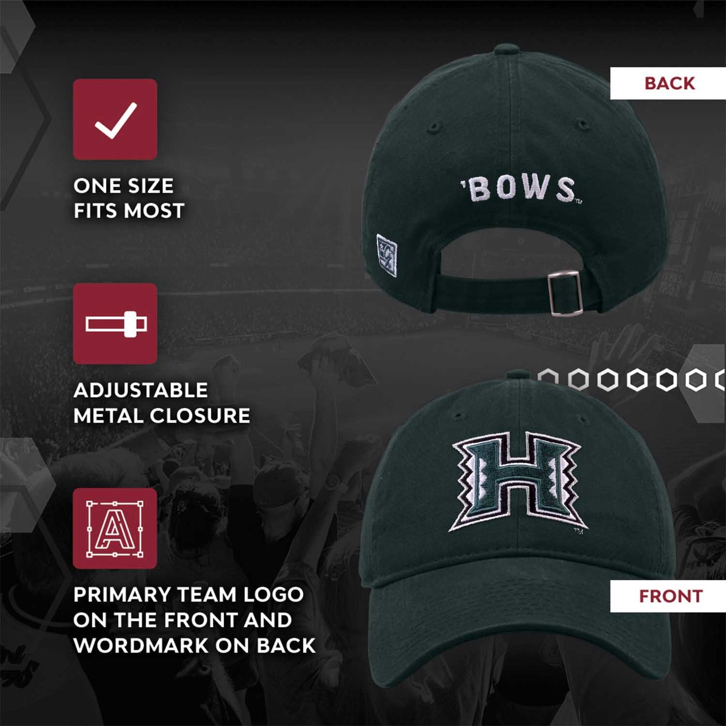 Hawaii Rainbow Warriors NCAA Adult Relaxed Fit Logo Hat - Green