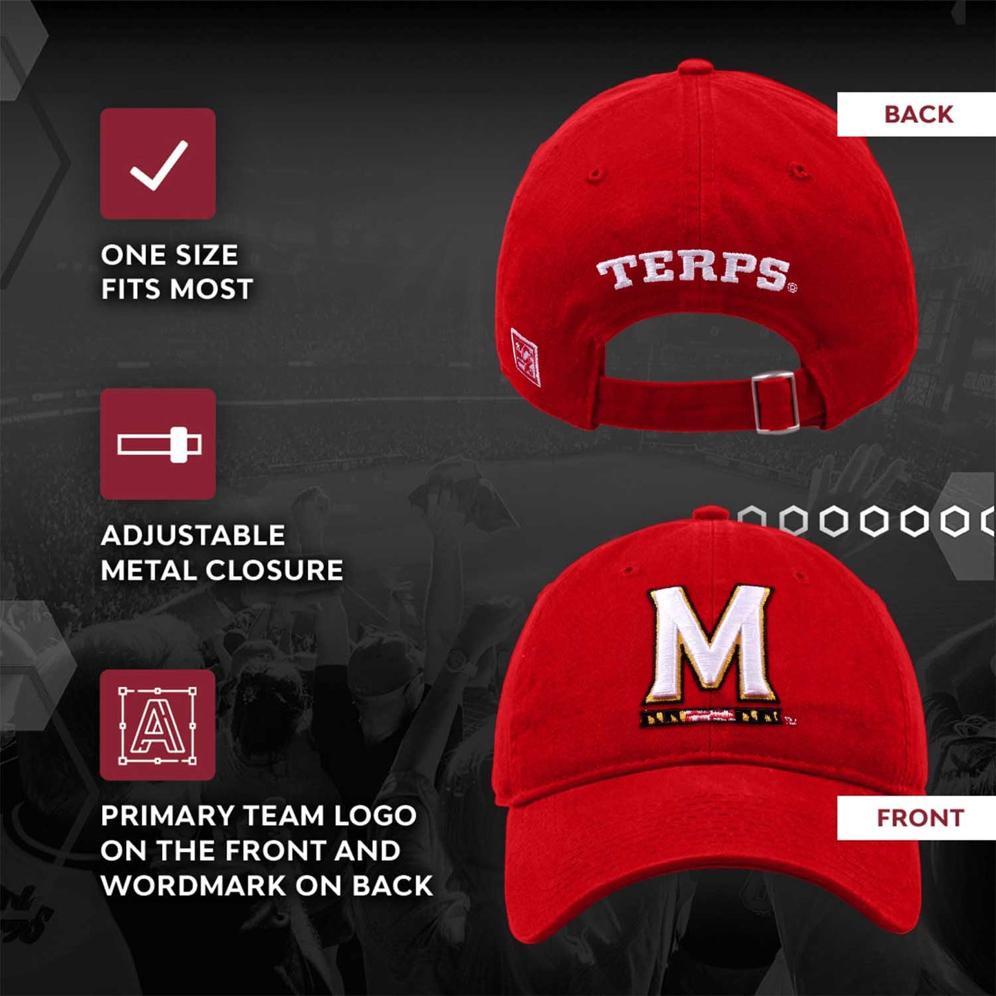Maryland Terrapins NCAA Adult Relaxed Fit Logo Hat - Red