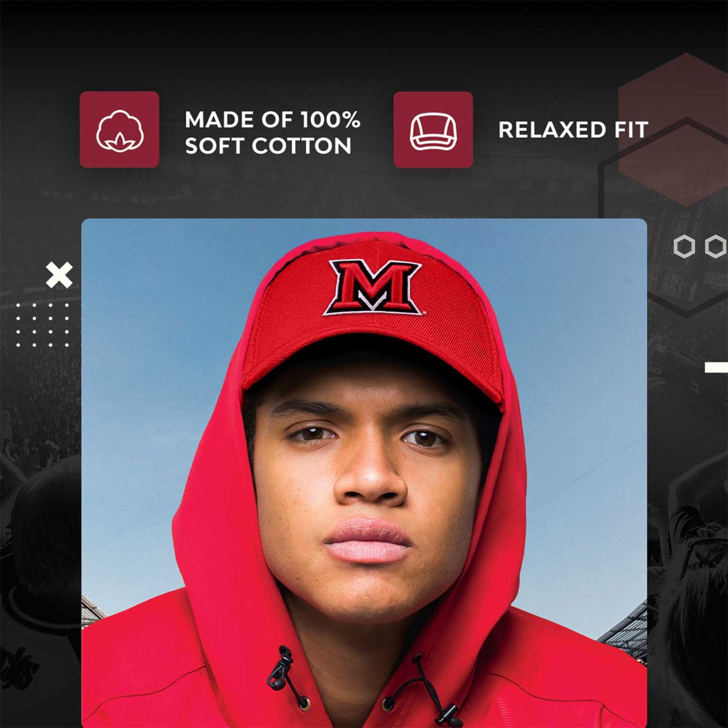 Miami Redhawks NCAA Adult Relaxed Fit Logo Hat - Red