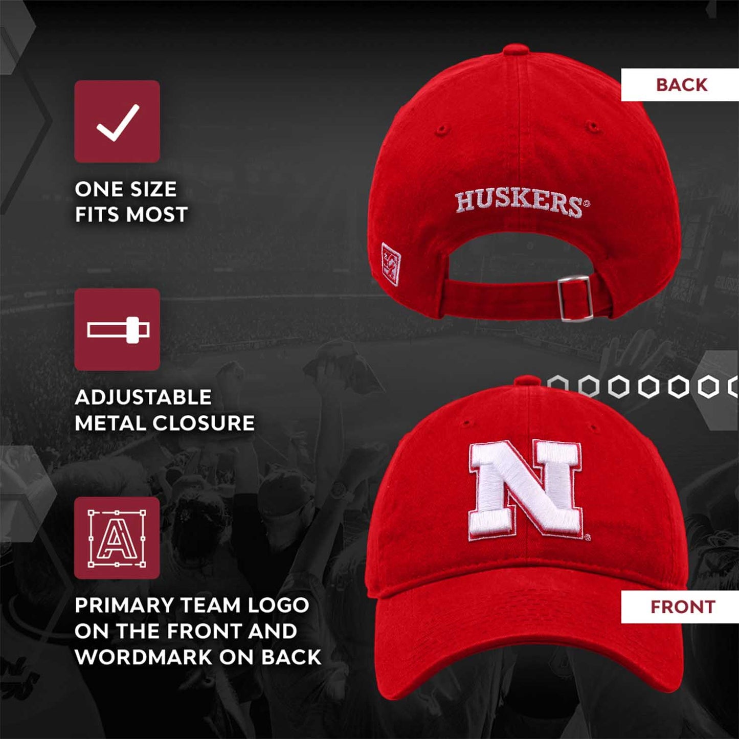 Nebraska Cornhuskers NCAA Adult Relaxed Fit Logo Hat - Red