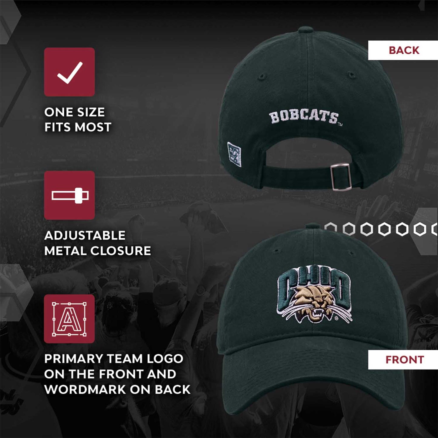Ohio Bobcats NCAA Adult Relaxed Fit Logo Hat - Green