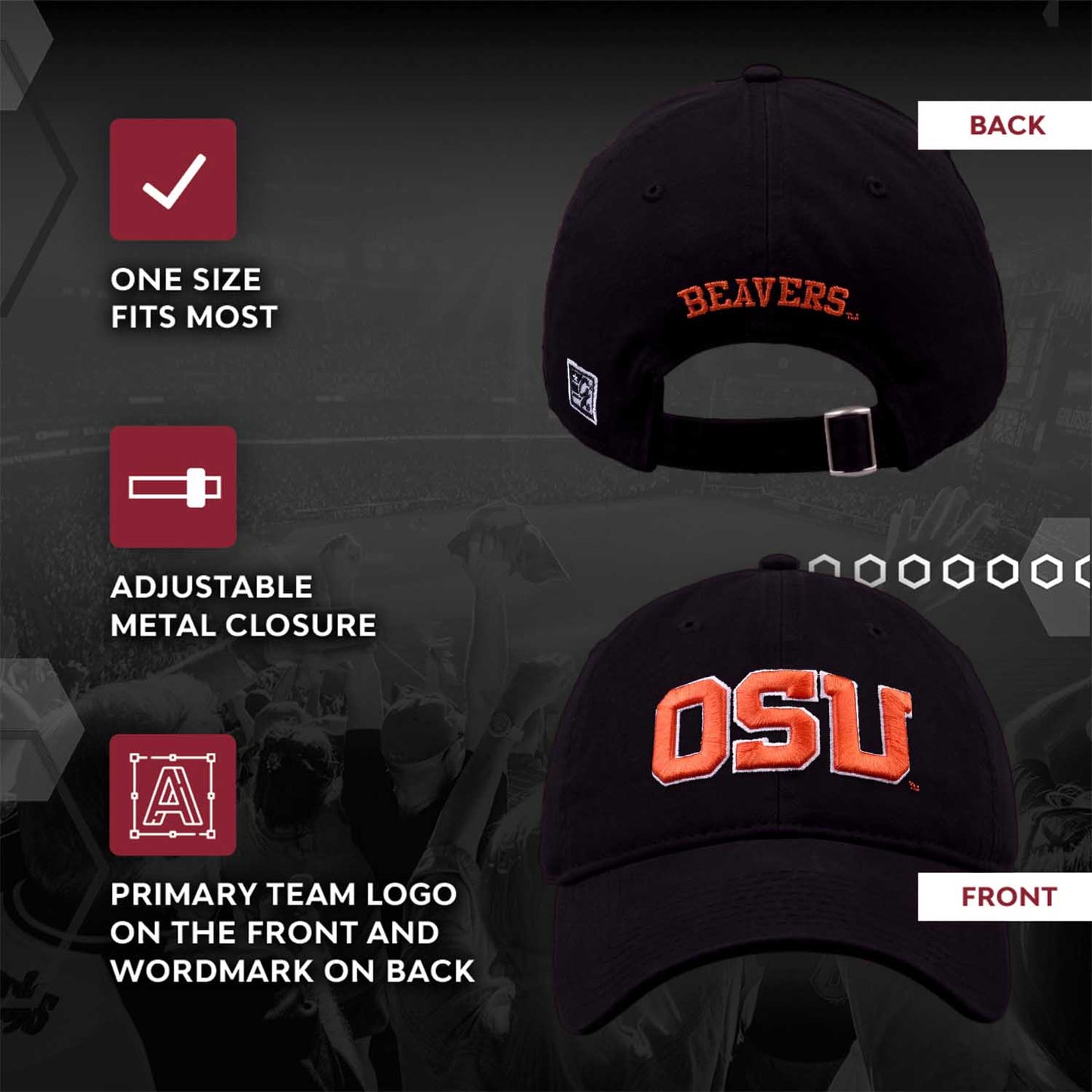 Oregon State Beavers NCAA Adult Relaxed Fit Logo Hat - Black