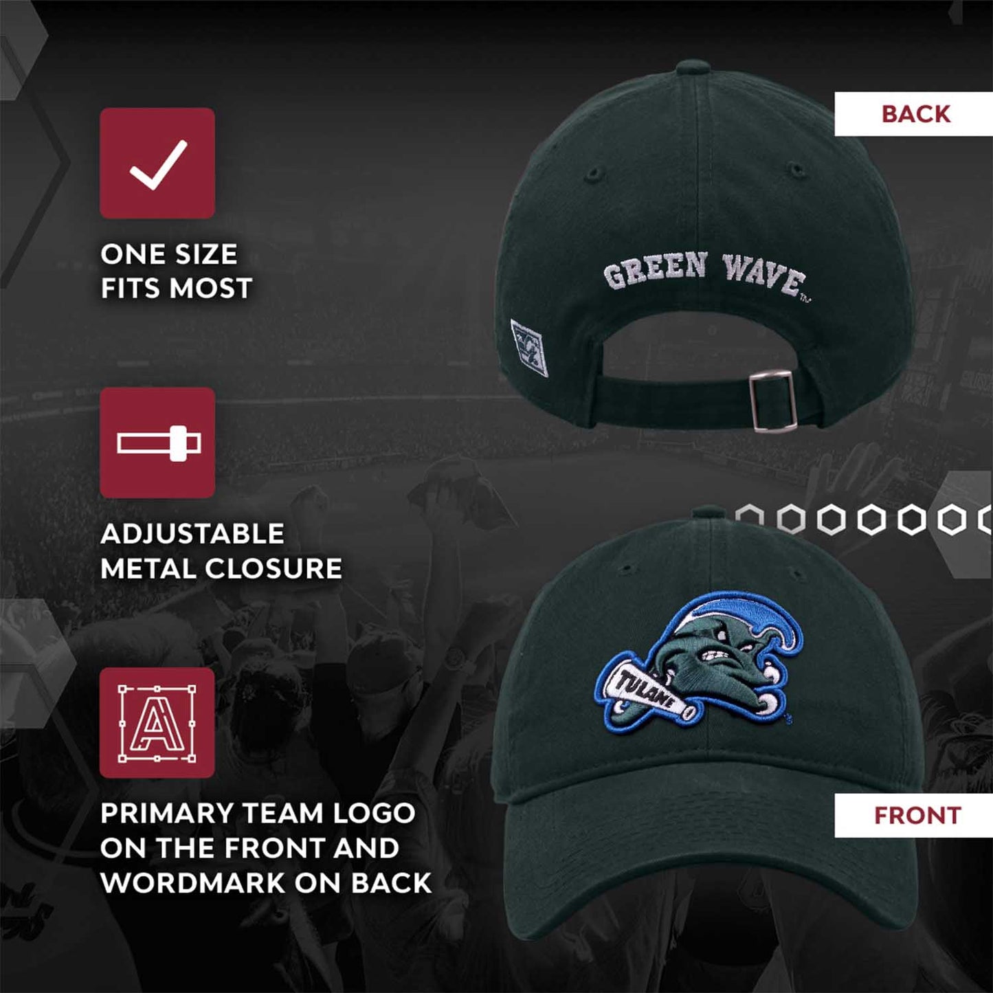 Tulane Green Wave NCAA Adult Relaxed Fit Logo Hat - Green