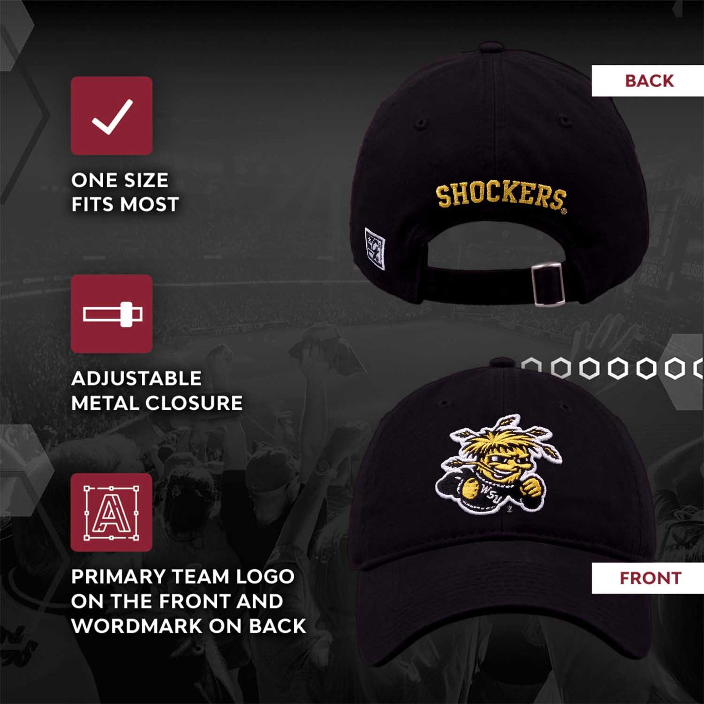 Wichita State Shockers NCAA Adult Relaxed Fit Logo Hat - Black