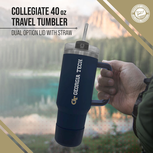 Georgia Tech Yellowjackets College & University 40 oz Travel Tumbler With Handle - Navy