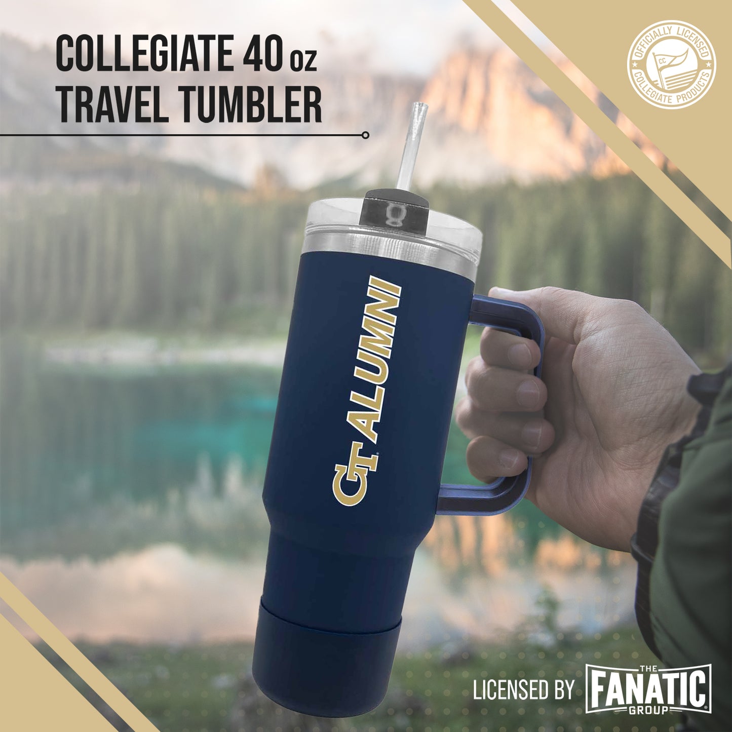 Georgia Tech Yellowjackets Collegiate 40oz Stainless Steel Travel Tumbler with Handle for Alumni - Navy