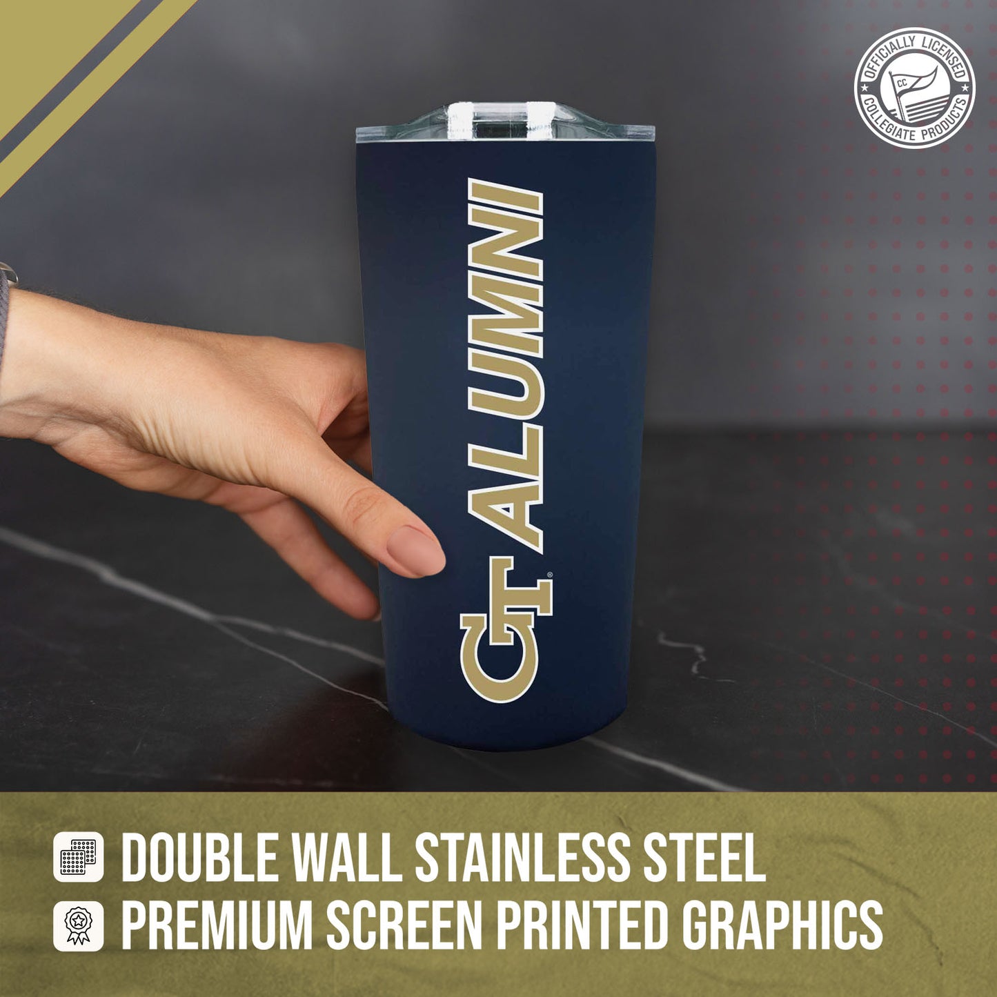 Georgia Tech Yellowjackets Collegiate Stainless Steel Travel Tumbler for Alumni - Navy