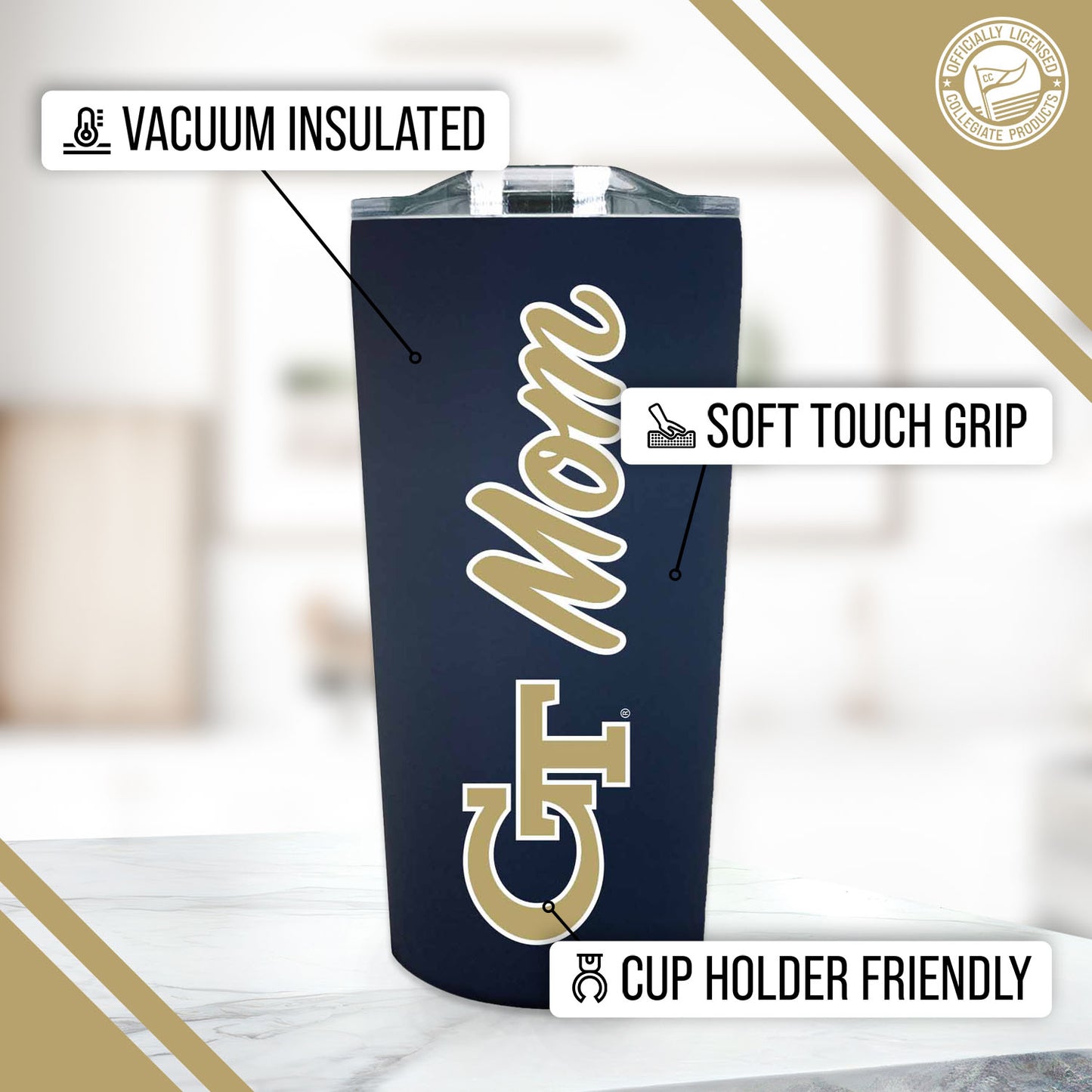 Georgia Tech Yellowjackets NCAA Stainless Steel Travel Tumbler for Mom - Navy