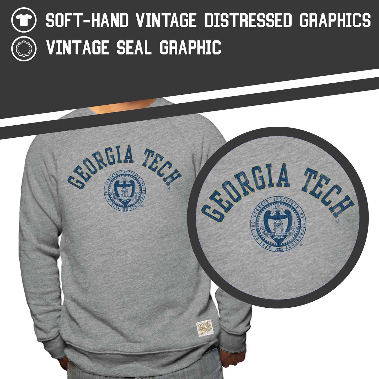 Georgia Tech Yellowjackets College Gray University Seal Crewneck Sweatshirt - Gray