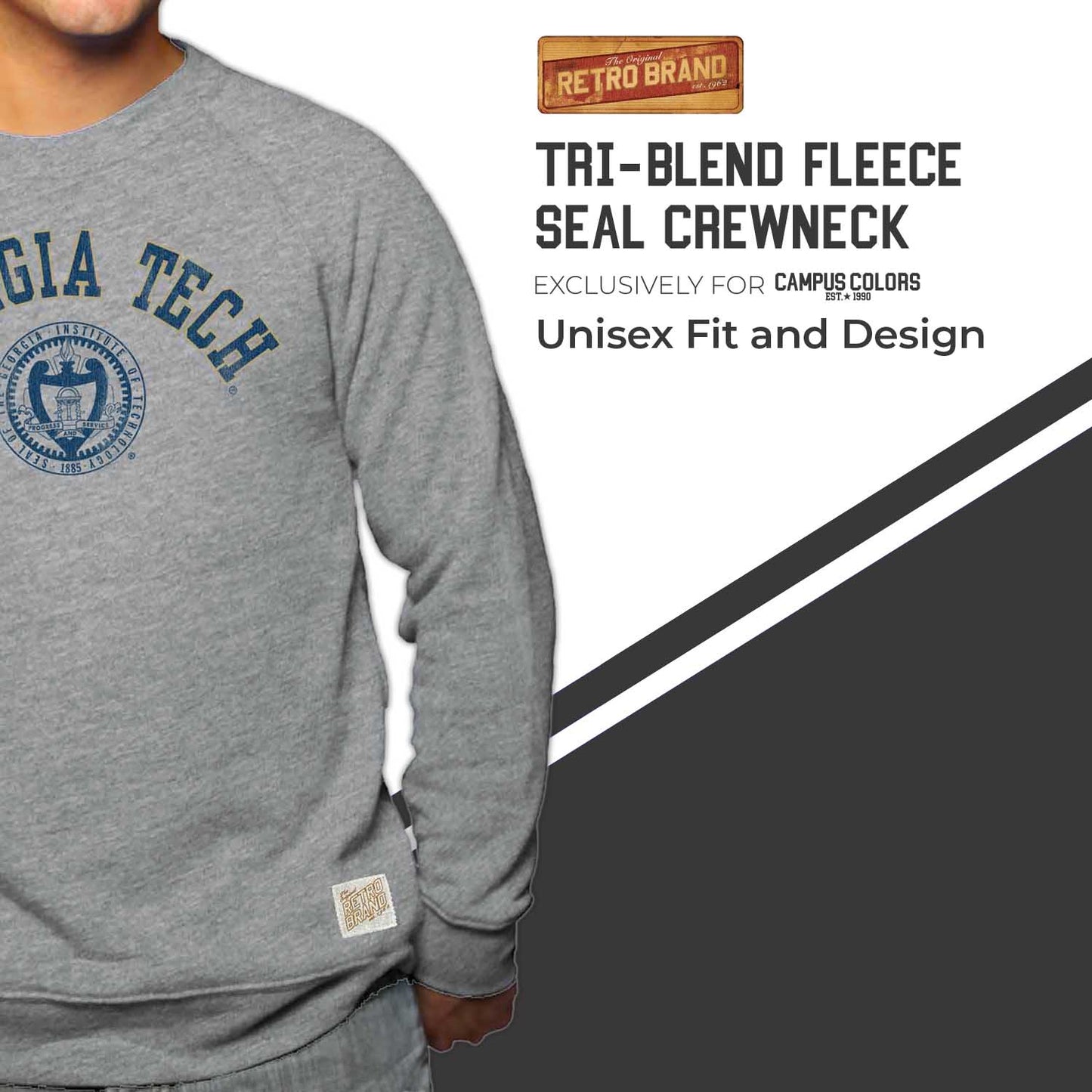 Georgia Tech Yellowjackets College Gray University Seal Crewneck Sweatshirt - Gray