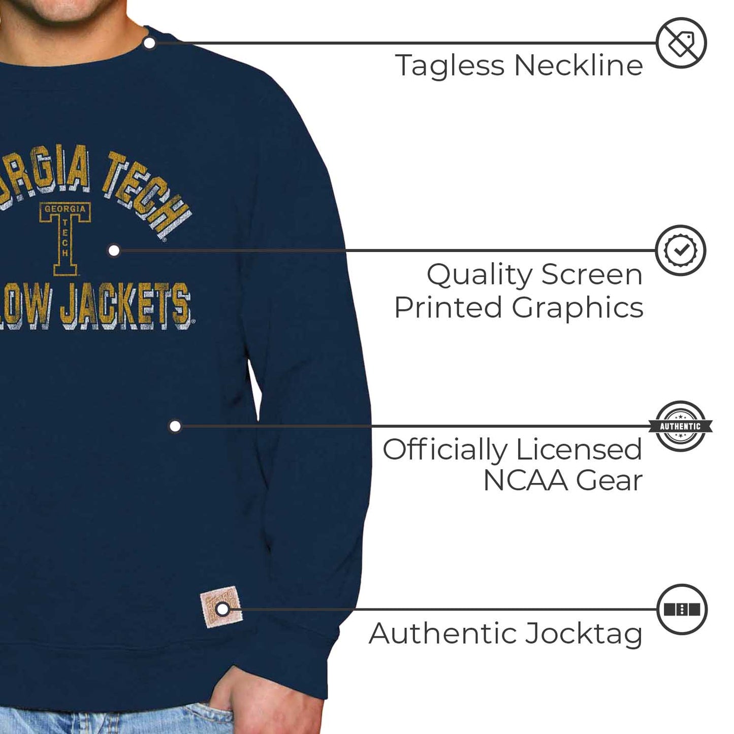 Georgia Tech Yellowjackets Adult University Crewneck - Navy