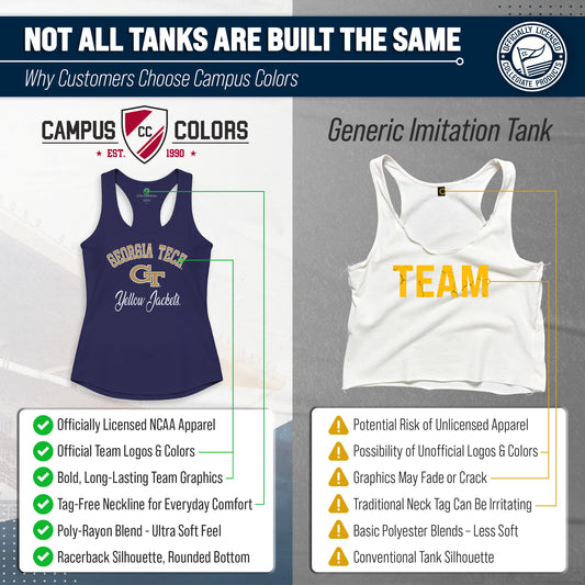 Georgia Tech Yellowjackets NCAA Womens Tag-Less Ultra Soft Tailgate Tank Top - Navy Heather