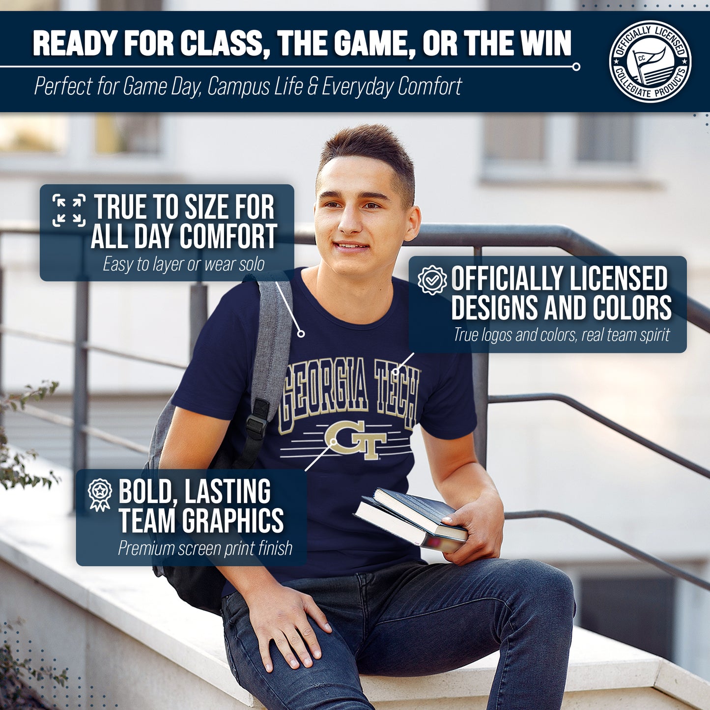 Georgia Tech Yellowjackets NCAA Adult Unisex Overtime Classics T-Shirt - Navy