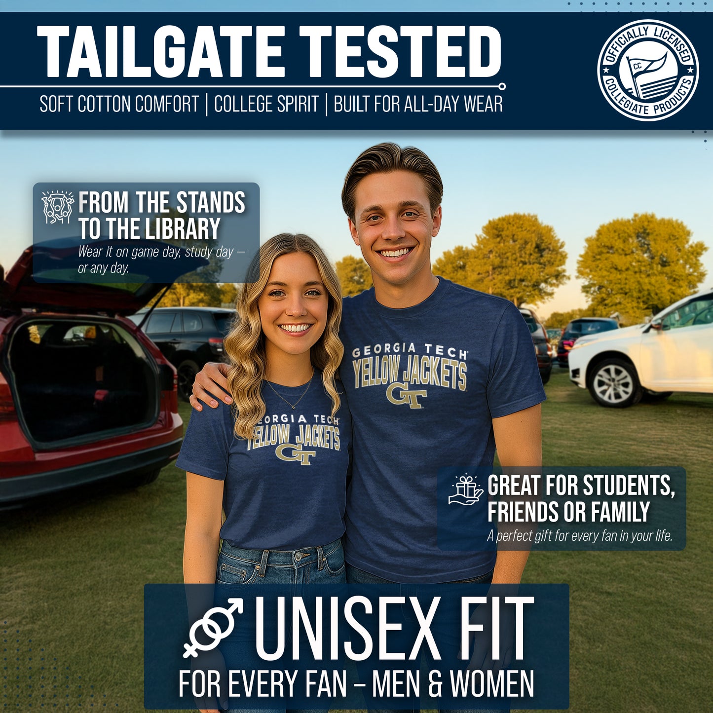 Georgia Tech Yellowjackets NCAA Adult Unisex Starting Fresh T-Shirt - Navy Heather